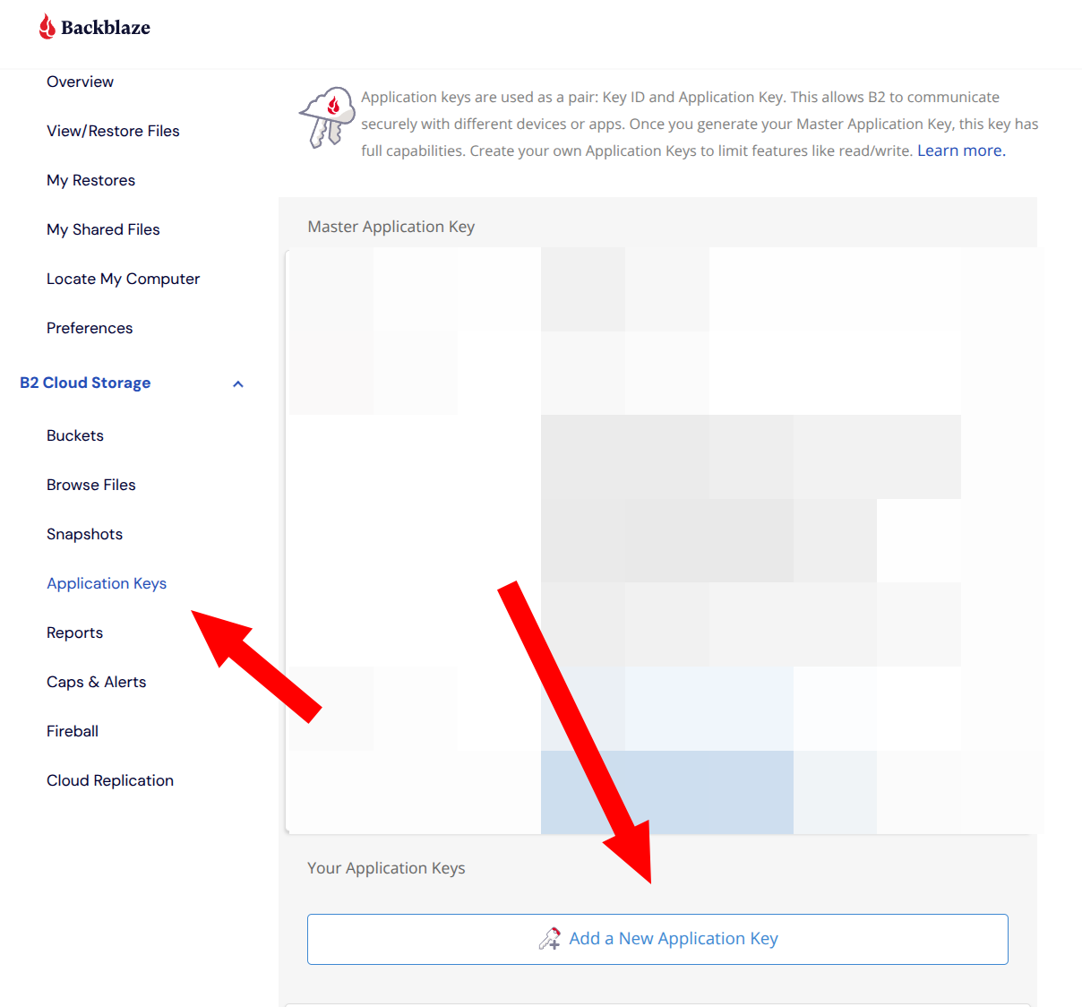 Create a new application key