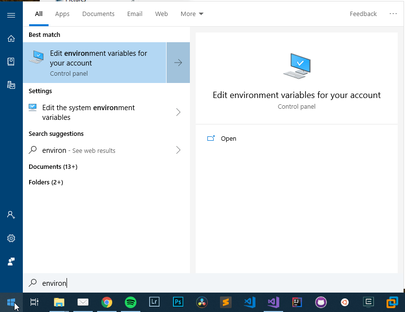 Search for the edit environment variables application
