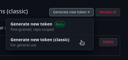 GitHub Create new Classic Access Token