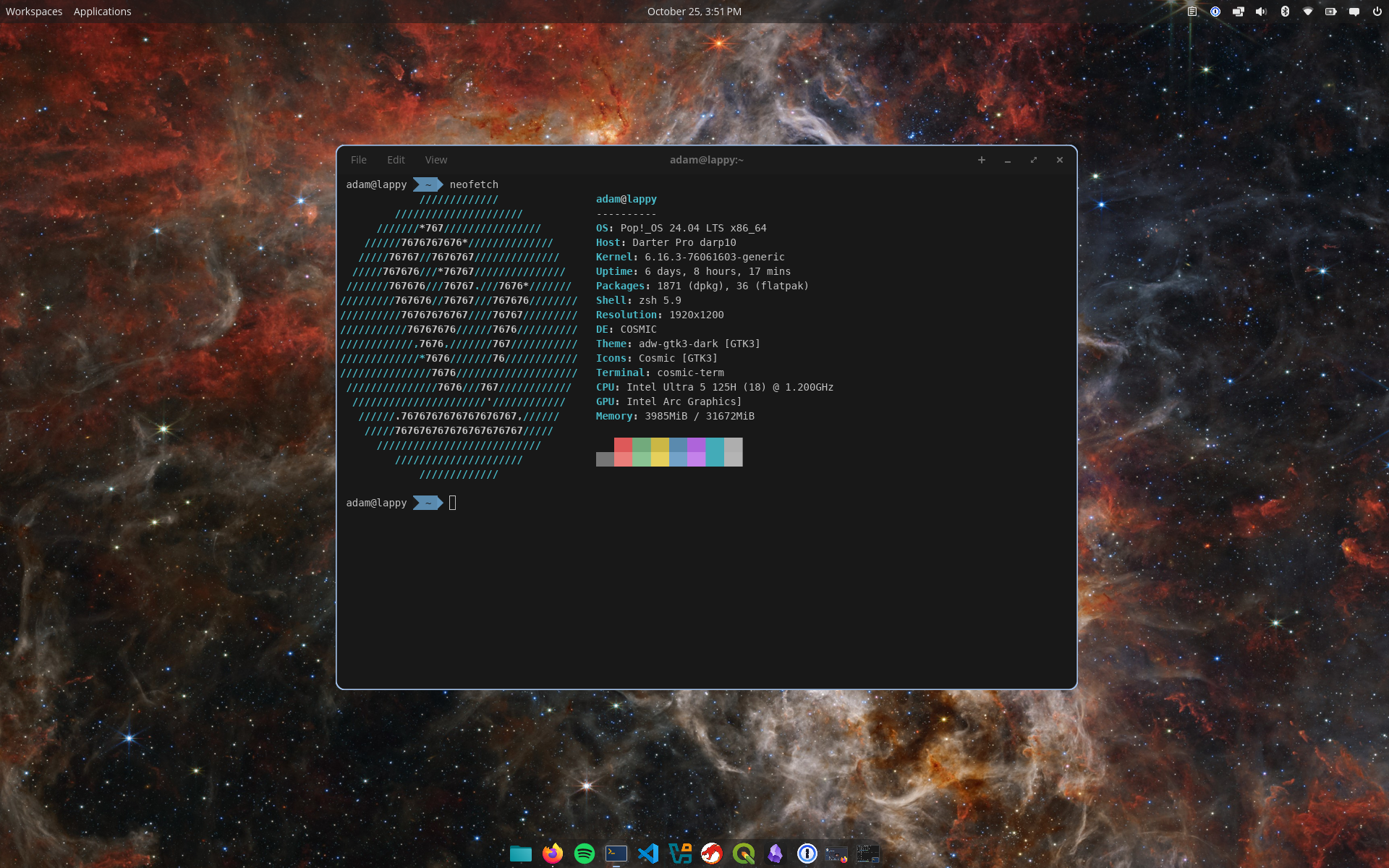 A screenshot of the Cosmic Desktop