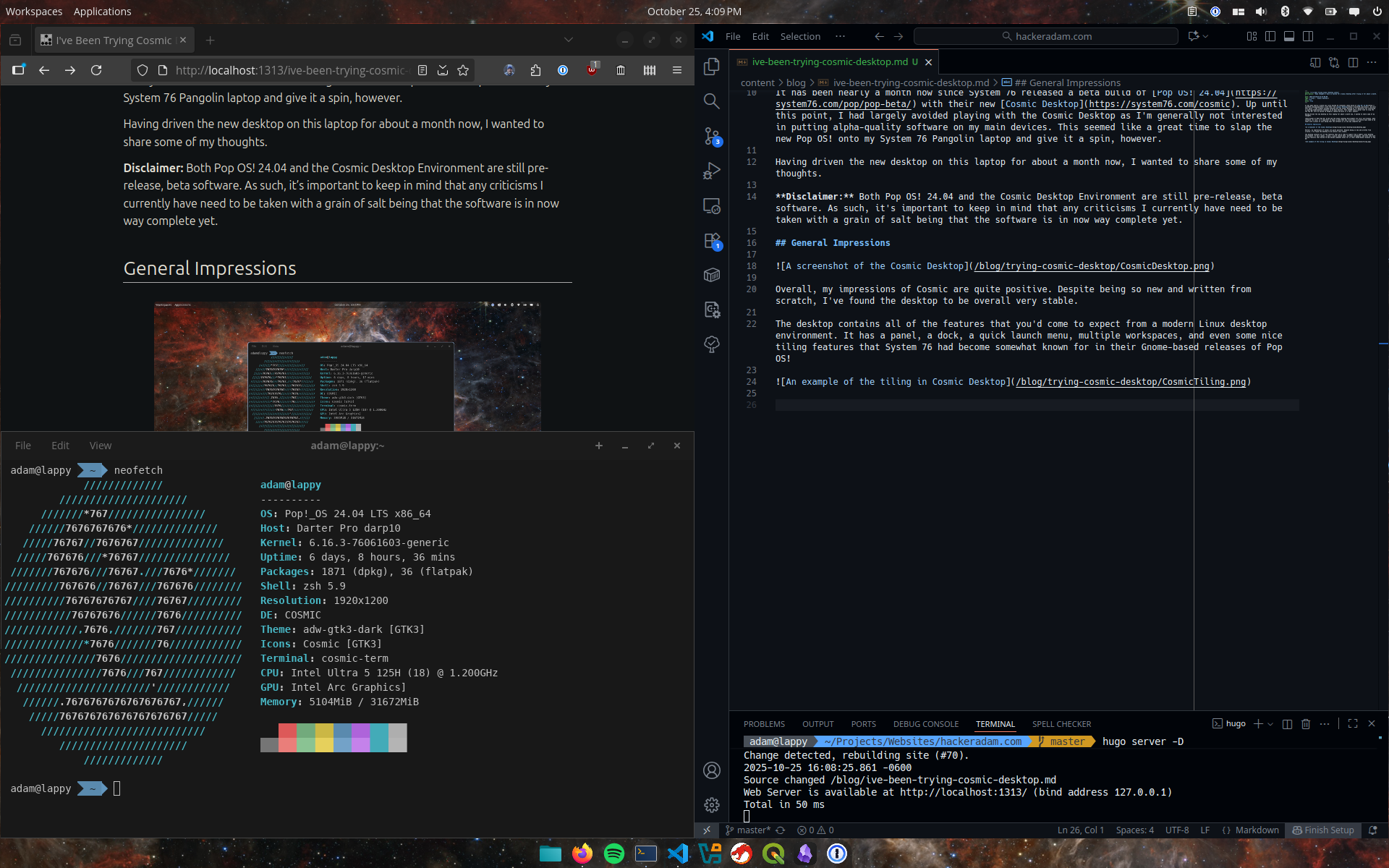 An example of the tiling in Cosmic Desktop