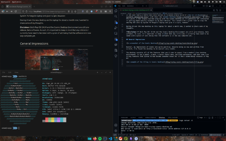 An example of the tiling in Cosmic Desktop