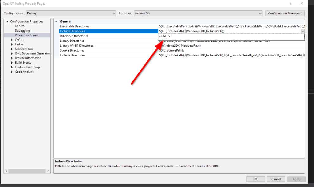Edit include directories